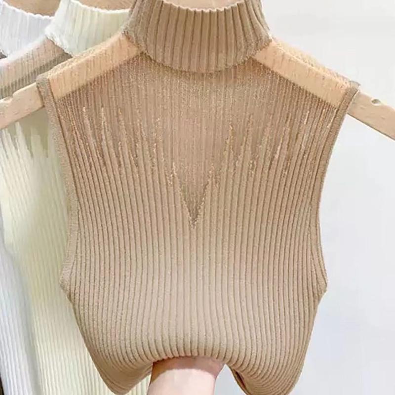 Síťovaný pletený top dámský Y2K tílko poloviční rolák vesta dámský svetr bez rukávů šik výřez streetwear jednobarevný přiléhavý trubkový top