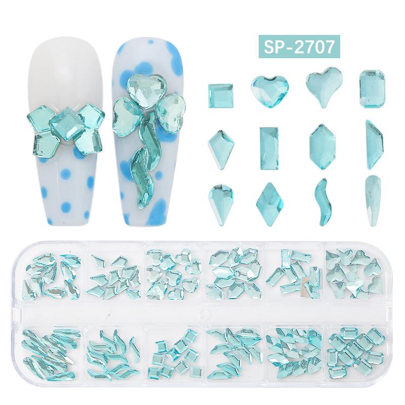 "12-Grid Irregular AB Glass Diamonds for Nail Art"