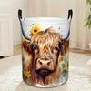 1pc, Round Laundry Basket Featuring Handles, Designed with a Cute Watercolor Cow Pattern, Collapsible And Lightweight, Perfect for Organizing Storage 