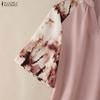 ZANZEA Women Casual V-Neck Splice 3/4 Sleeve Loose Blouse