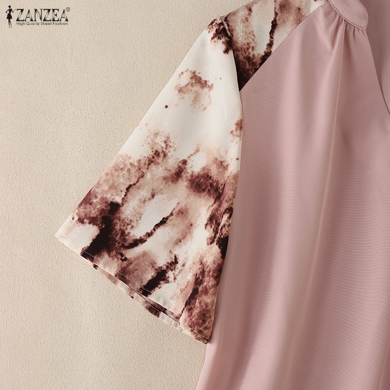 ZANZEA Women Casual V-Neck Splice 3/4 Sleeve Loose Blouse