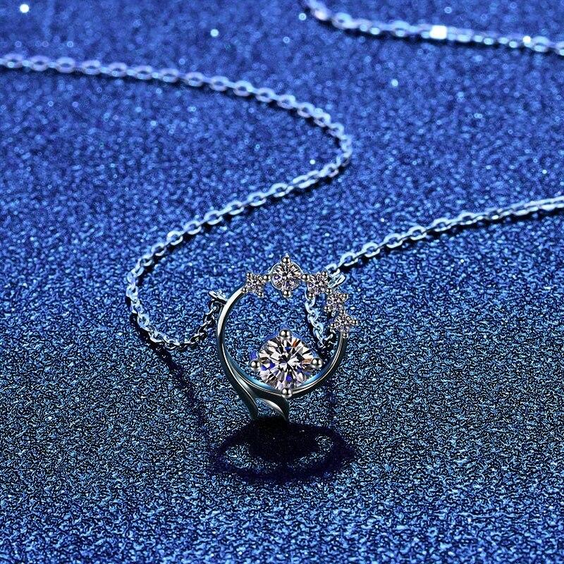 Prawdziwy naszyjnik z diamentem moissanitowym 0,5 CT Srebro próby 925 Naszyjnik z wisiorkiem w kształcie girlandy Biżuteria dla kobiet Dziewcząt Prezent obietnicy