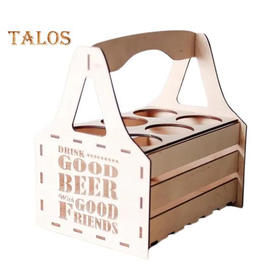 Wooden Beer Caddy Picnic Beer Carrier Box Beer Bottle Holder Vintage Style Tote for 4 or 6 Bottles BYOB Parties BBQs