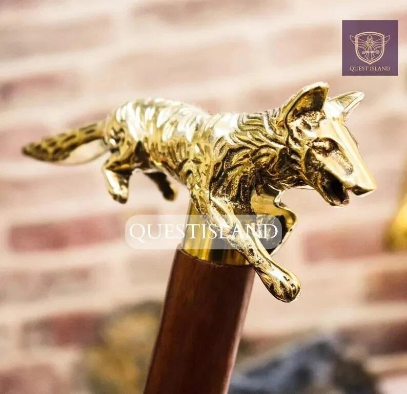 

Fox Handle Brass Wooden Victorian Foldable Cane Collectible Mens золотой