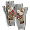 Fingerless Warm Gloves Knitted Mittens Stretchy Cartoon Embroidery Flower Mitten