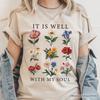 It Is Well With My Soul Christian Floral T-and Kids Tshirt, Vintage Bible Verse Light Tee