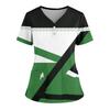 Women's Loose Short Sleeved Fashionable Polka Pots And Geometric Printing V-neck Buttonable Side Slit Top T-shirt