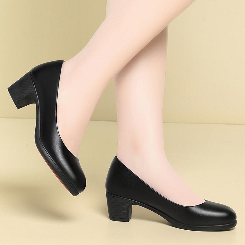 Stewardess Work Shoes Black Women's Leather Shoes Thick Heel Work Women's Shoes Soft Sole Comfortable Career Interview Shoes