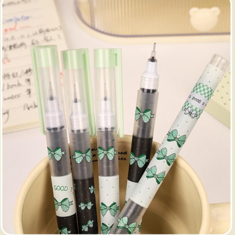 4Pcs Cute Cartoon Straight Liquid Type Ball Pens 0.5mm Black Drawing Neutral Pen Signature Pen Student School Office Supplies