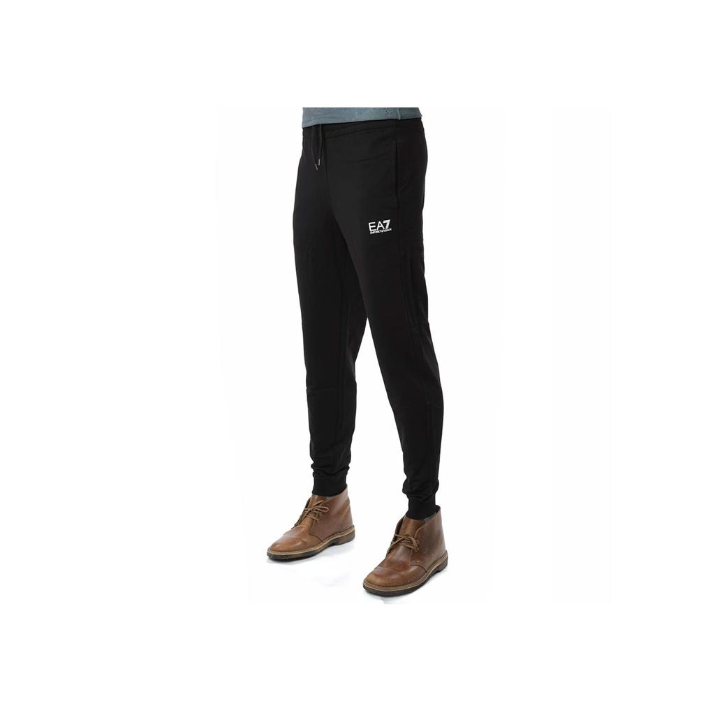 Emporio Armani EA7 FW24 Core Identity Series Solid Logo Print Cuffed Knit Joggers Men Bottoms Black 8NPP66-PJVRZ-1200