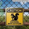 2D Flat, 1pc, Vintage Metal Aluminum Decorative Sign, Caution Squirrel with Attitude, Retro Wall Art, Home Decor for Porch, Entryway, Garden Room