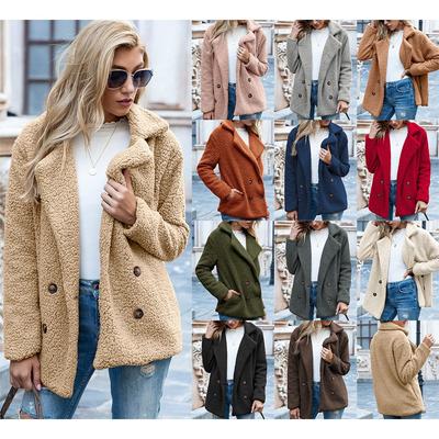 Elegant Faux Fur Cashmere Women Coat Autumn Winter Warm Solid Color Female Plush Overcoat Pocket Casual Teddy Outerwear 22942
