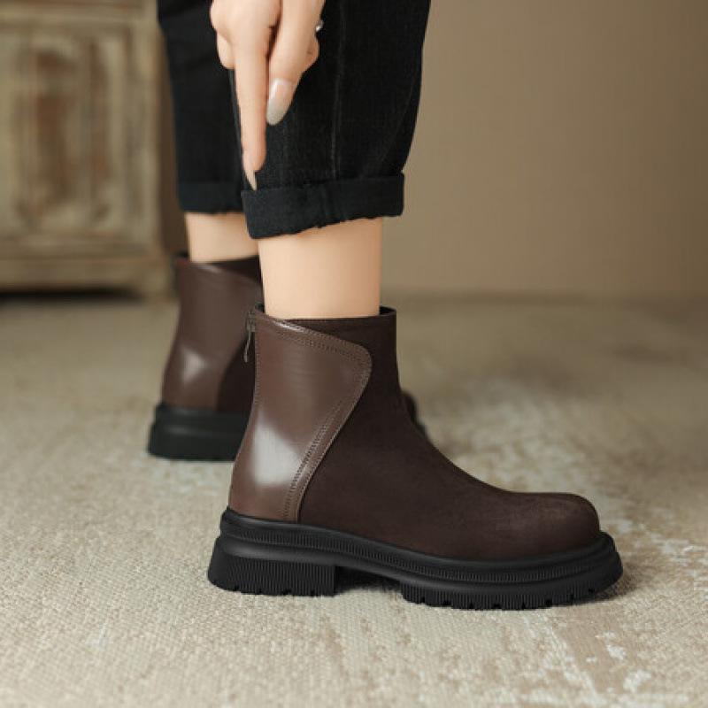 Herbst- und Winter-Plateau-Martin-Stiefel für Damen, mittelhoch, rutschfest, bequeme Damenstiefel, koreanische Version, Reißverschluss hinten, Lederstiefel, neu, mittelb