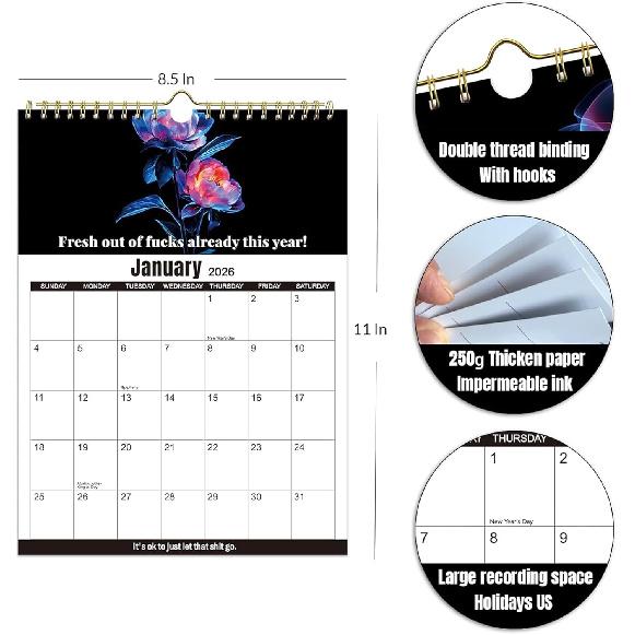 Fu-ck It 2026 Calendar for Tired Women, 2026 Fuck It Wall Calendar for Tired Women, Humor Hanging Month Calendar,Hanging Calendar for Home