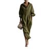 Women's Loose Fit Long Sleeve Shirt Collar Dress with Waist Drawstring and Side Pockets Casual Button Down Midi Dress for Spring Summer