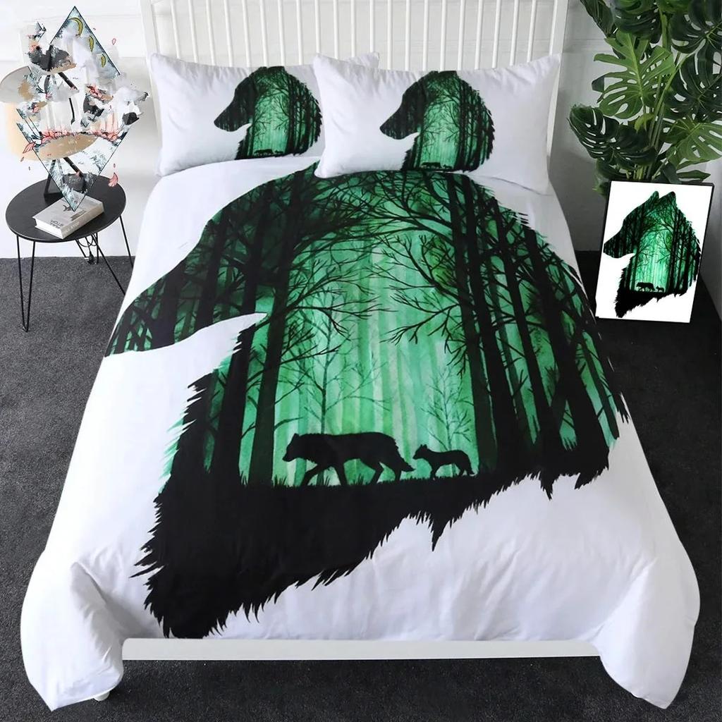Moon Child Black Cold Art Moon Fox Duvet Cover Set Moon and Stars Bedding Set Black and White Fox Comforter Cover for Girl Boy