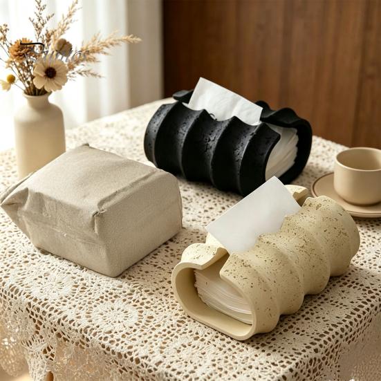 Soft Furnishing Ornament Sandstone Style Tissue Box Cover, Decorative Napkin Holder, Minimalist Travertine Cover Paper Towel Dispenser for Bathroom