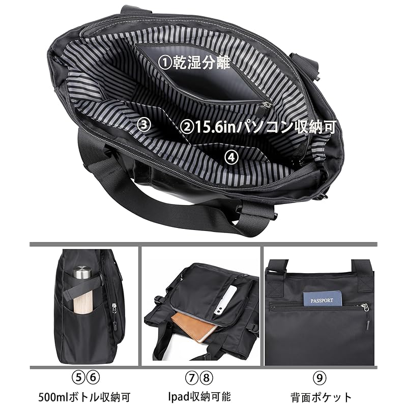 CC-MAX Einkaufstasche Nylon Umhängetasche große Kapazität Reißverschluss öffnen/schließen Herren Damen Dual-Use viele Taschen CC2434 (Rosa)