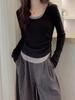 Stylish Patchwork Long-Sleeve Slim T-Shirt for Women, Spring/Autumn