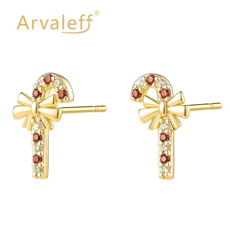 Arvaleff 925 Silver Christmas Candy Cane Earrings with 14K Gold Electroplating