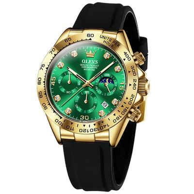 OLEVS Štýlové Quartz Hodinky s Veľkým Dátumom Silikónové Relogio Masculino Pánsky Ciferník, Displej, Zelená, Vodotesné, Športové, Business, Zlatá, Remienok,