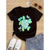Floral and Turtle Print Round Neck Short Sleeve T-shirt Casual and Versatile Style Suitable for Summer Outings and Daily Wear