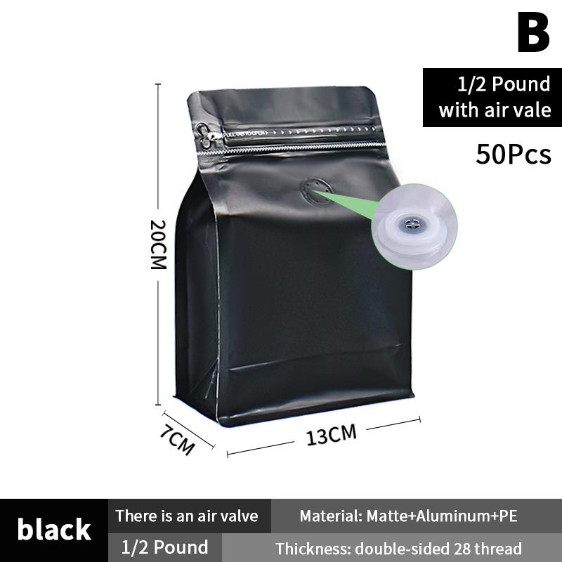 50Pcs Coffee Stand Up Pouch With Valve &Ziplock Pulltab Ground Coffee Beans Nutdried Tea Leaf Mga Pouches Ng Kap