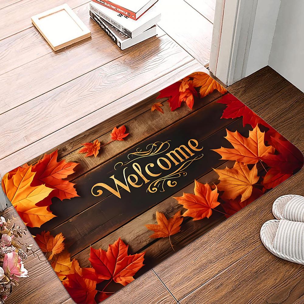Autumn Maple Leaves Print Welcome Doormat Machine Washable Carpet for Living Room Bedroom Kitchen and Laundry Rug Floor Mat