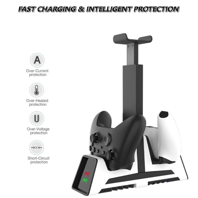 2 in 1 Game Controller Charging Dock Station Equipped with Headphone Holder Stand for P5