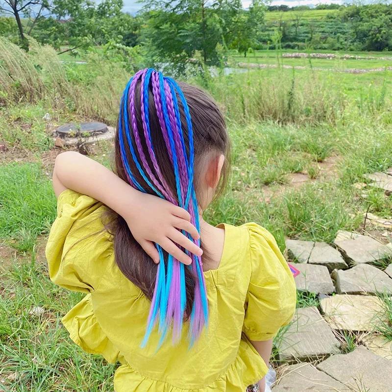 1PCS New Girls Colorful Wigs Ponytail Kids Hair Accessories Head Band Hair Ornament Headbands Rubber Bands Beauty Hair Bands
