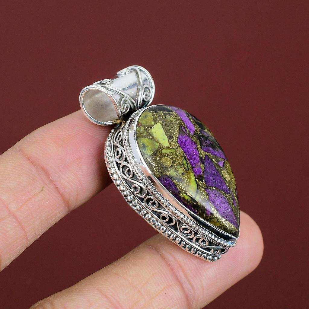 Copper Purpurite Pendant Natural Gemstone Pendant 925 Sterling Silver Pendant Vintage Pendant Decent Jewelry Handmade Pendant Wedding Gifts