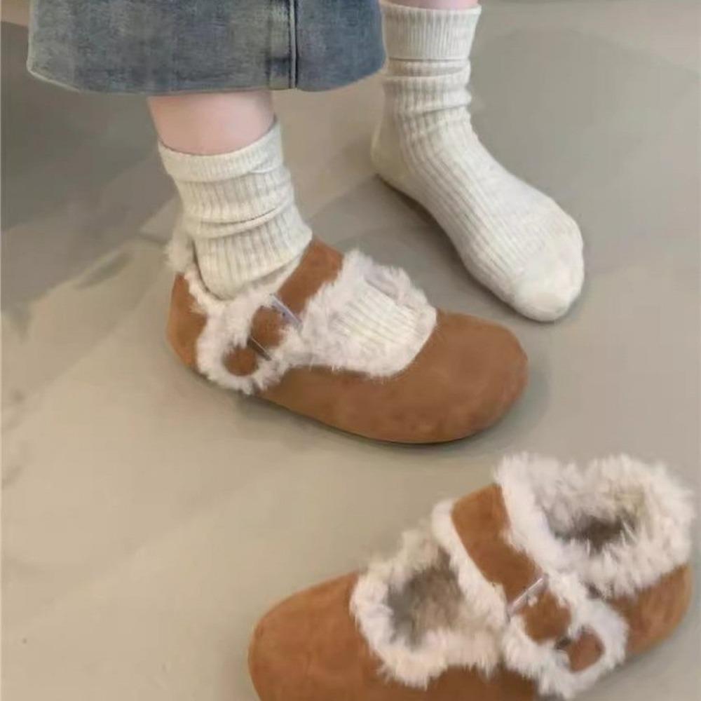 Fashion Fur Flats Shallow Shoes Suede Fashion Shoes Woman 2025 Trend Winter New Brand Designer Walking Cozy Casual Women’s Snow Botas