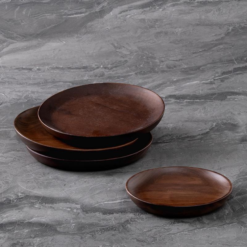 1pc Black Walnut Solid Wood Plate Breakfast Tray Household Use European Style Western Cuisine Dim Sum Wooden Plate Wood Tea Tray, Without Splicing