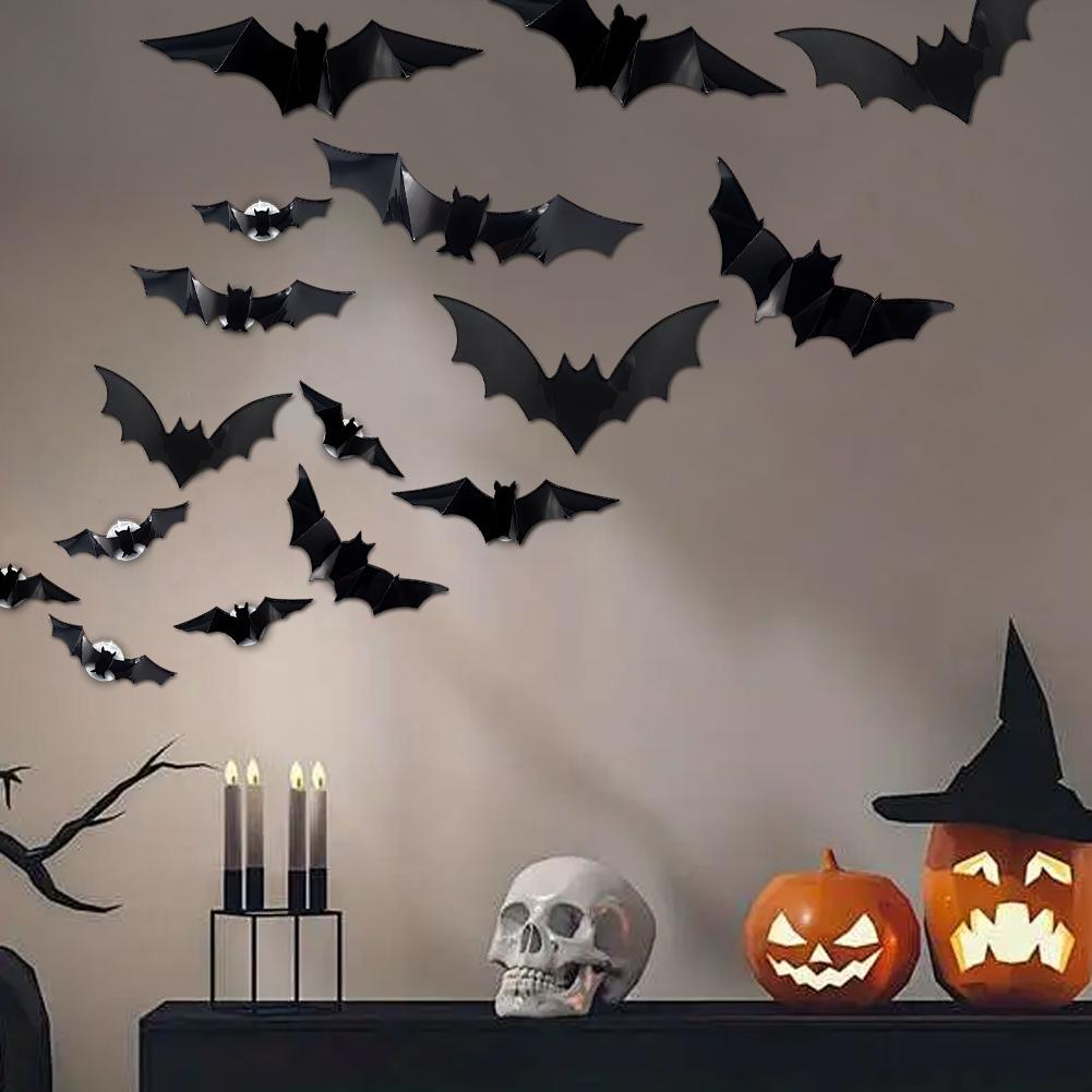 48 PCs Halloween Sticky Decals Glow In The Dark Bats Decorations Wall Stickers for Halloween Party Bedroom Window Decorations