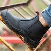 Genuine Leather Work Boots Men Black Waterproof Safety Shoes Anti-Smash Chelsea Safety Boots Men Steel Toe Work Shoes Footwear