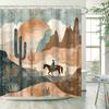 Vintage Cowboy Shower Curtain - Horseback Scene, Water-Resistant Polyester, 12 Hooks, Muted Earthy Tones, Landscape Theme