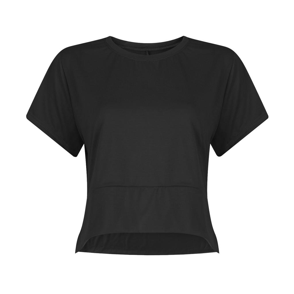 Damen Sommer Kurzarm Crop Tops Seitenschlitz Sportlich Fitnessstudio Workout Yoga T-Shirts
