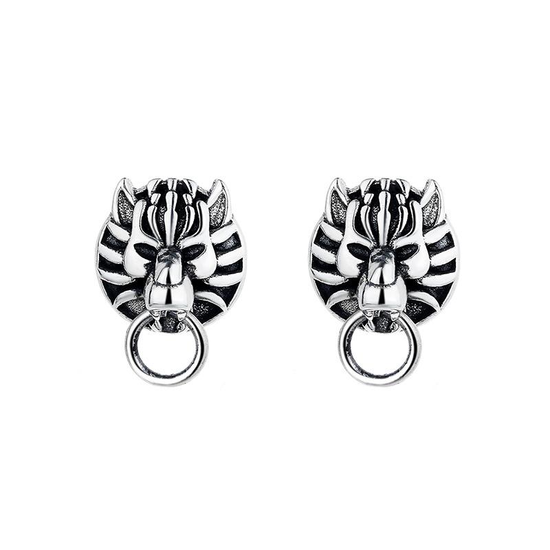 Sterling Silver Neutral Wind Stud Earrings Trendy Domineering Wolf Head Earrings Personalized Retro High-End Earrings Jewelry Batches