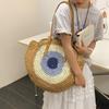 Straw Bag Women Hand-Woven Handbag Round Shape Rattan Bag Big Capacity Casual Beach Shoulder Crossbody Bag