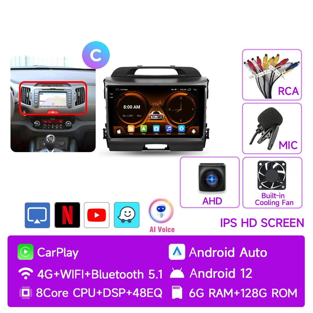 JIUYIN AI Voice 2 Din Android Auto Radio For KIA Sportage 3 2010-2016 Carplay 4G Car Multimedia GPS 2din Autoradio