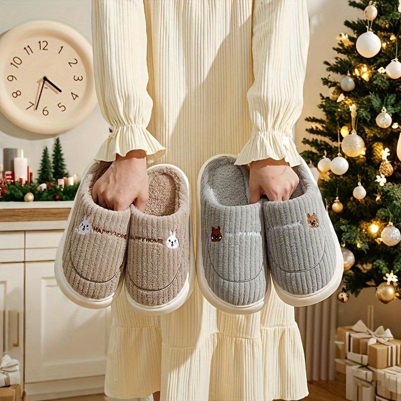 Warm Fuzzy Slippers Comfortable Solid Color Home Warm Slippers Non-Slip Plush Indoor Footwear with Soft EVA Sole
