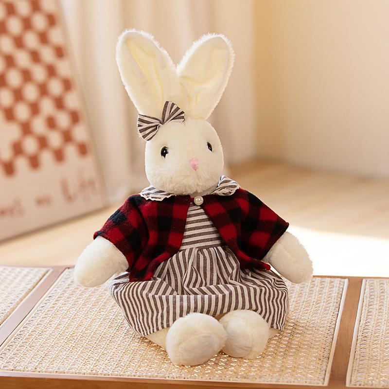

Cartoon Couple Pastoral Rabbit Doll Plush Toy Floral Cloth Skirt Little White Rabbit Doll Children Soothing Rag Doll 40cm（0.25kg）