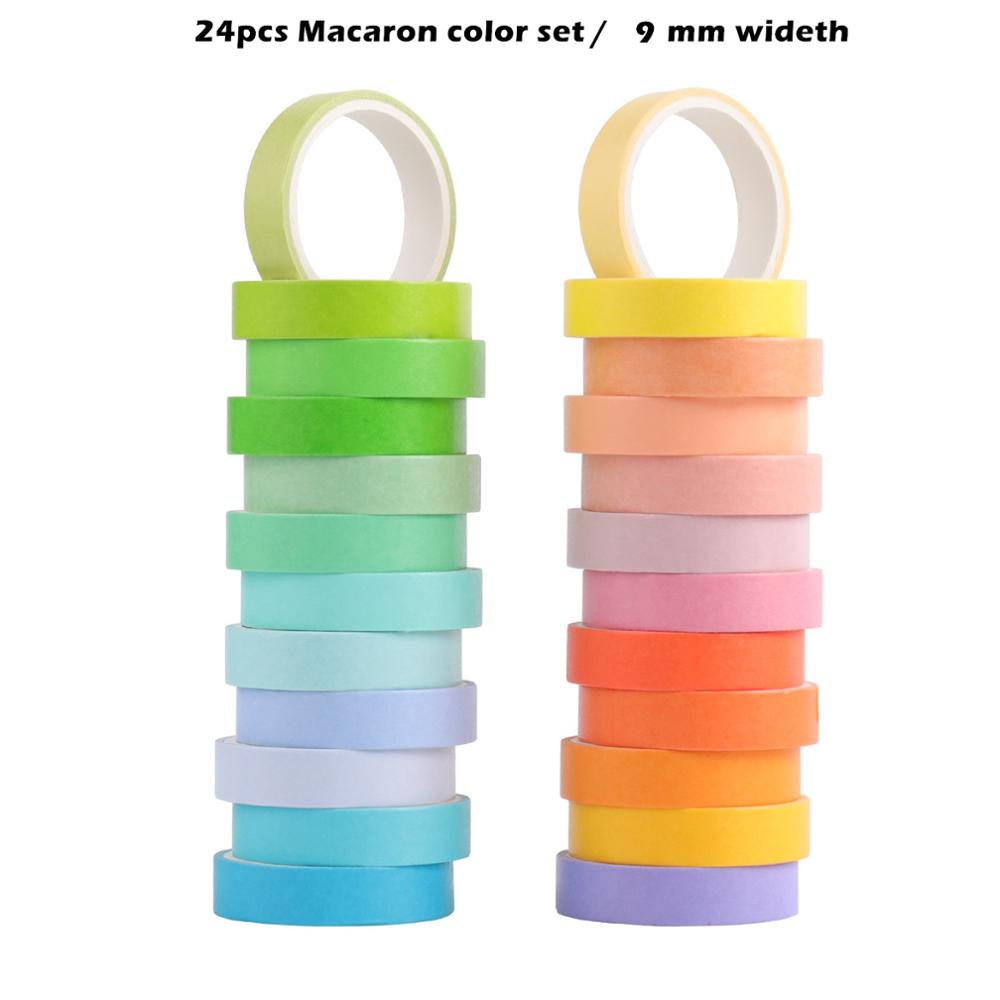 24pcs Rainbow Color Washi Tape Set 9mm 15mm Macaron Colors Adhesive Masking Tapes Stickers Decoration DIY Marker Label A6735
