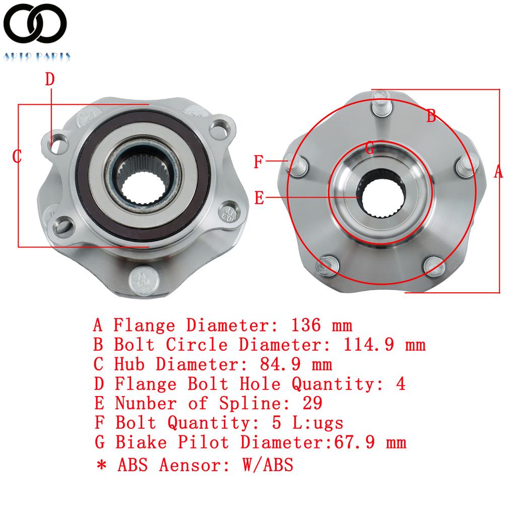 Front Wheel Bearing Hub Assembly 2.5L For Nissan Rogue 2014 2015 2016 2017-2023