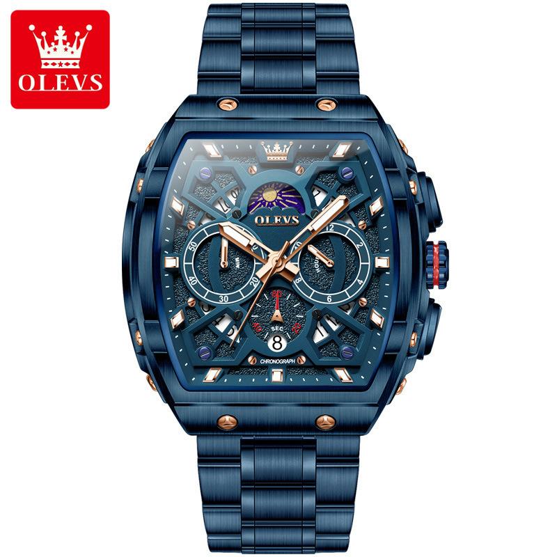 OLEVS Herren Chronograph Uhr Original Tonneau Quarz Uhr Wasserdicht Leuchtend Edelstahl Uhren Für Männer