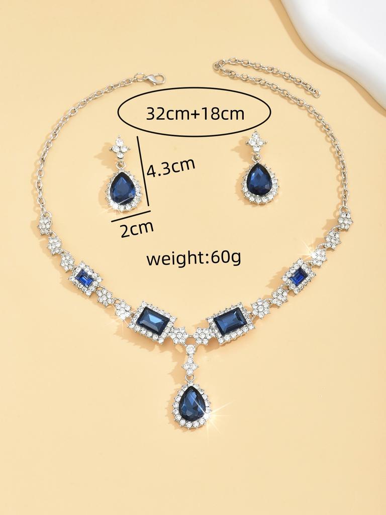 3 Pieces of Women's Zircon Water Drop Earrings with Necklace Zircon Set for Weddings, Banquets, Parties, and Holiday Gifts