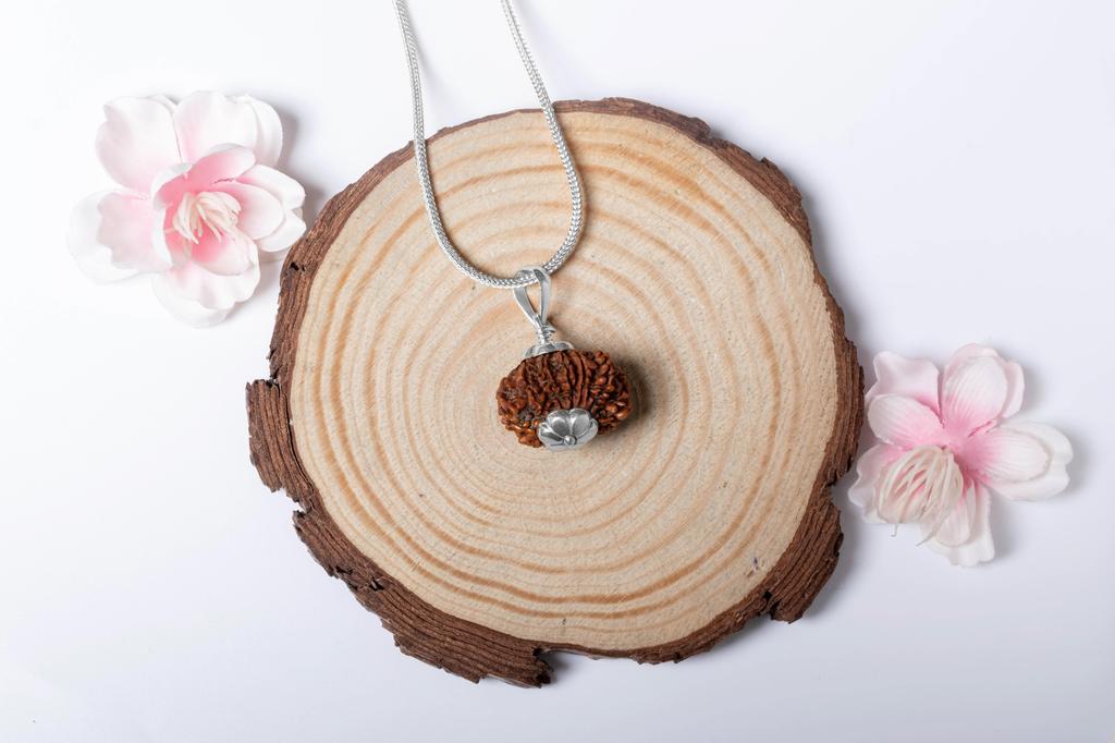 Přírodní 12mukhi rudraksha 925 stříbrný přívěsek – nepálský původ | Korálek pro vedení, sebedůvěru, solární čakru a úspěch | Organický a laboratorně certifikovaný