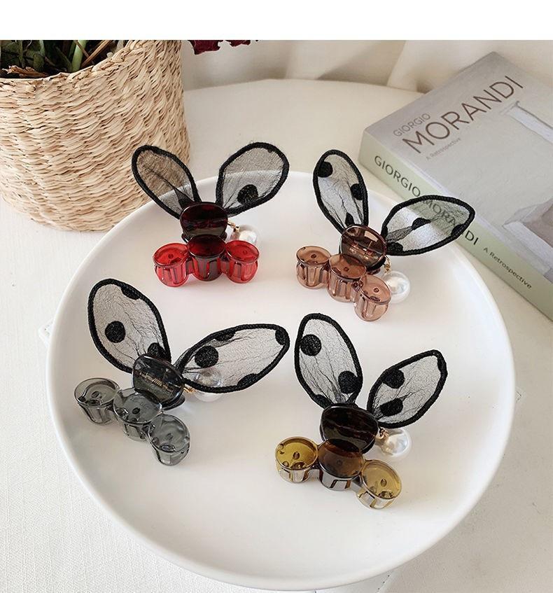 New Super Cute Polka-dot Lace Stereo Rabbit Ears Clip Bangs Broken Hair Clips Pearl Headdress Hairpin Women