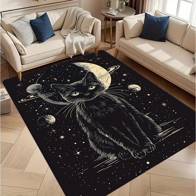 Black Cat Celestial Soft Non-slip Machine Washable Area Rug Home Decor Living Room Gaming Room Carpet