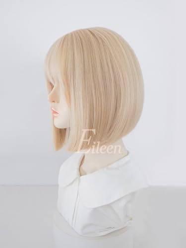 Eileen Bob Blonde Wig, Natural Fluffy, Women's Straight Wig with Net for a Slimming Face